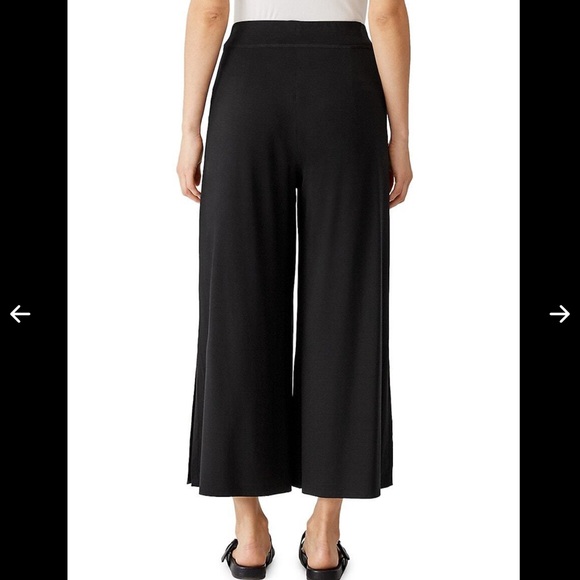 Eileen Fisher Fine Jersey Wide Leg Cropped Slit Pants Black Women's Size L - Picture 2 of 13